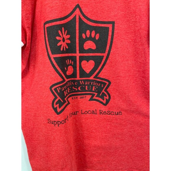 Pawtie Warriors Rescue Red Graphic T-Shirt w/White Striped Sleeves Womens Large - Picture 5 of 8